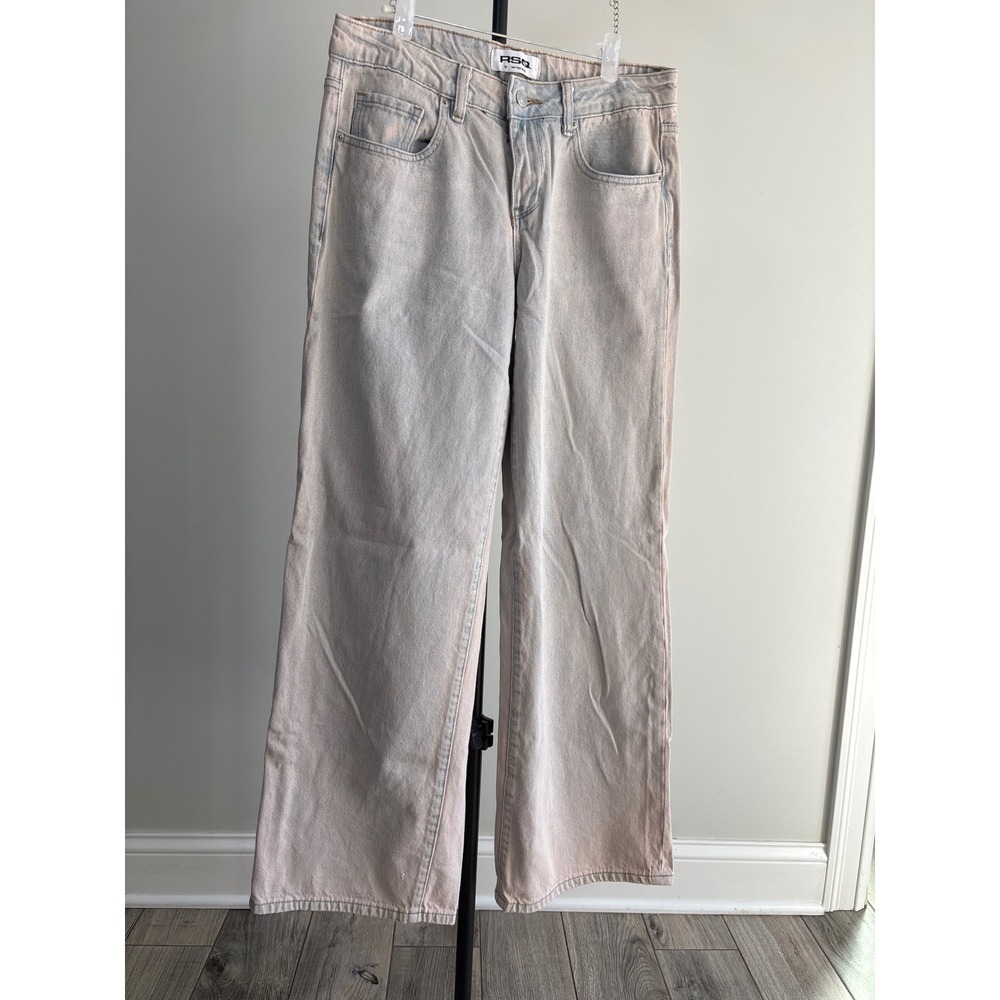 RSQ Low Rise Baggy Jeans Women 26 Light Wash Pink Tint Skater Y2K Wide Leg Denim